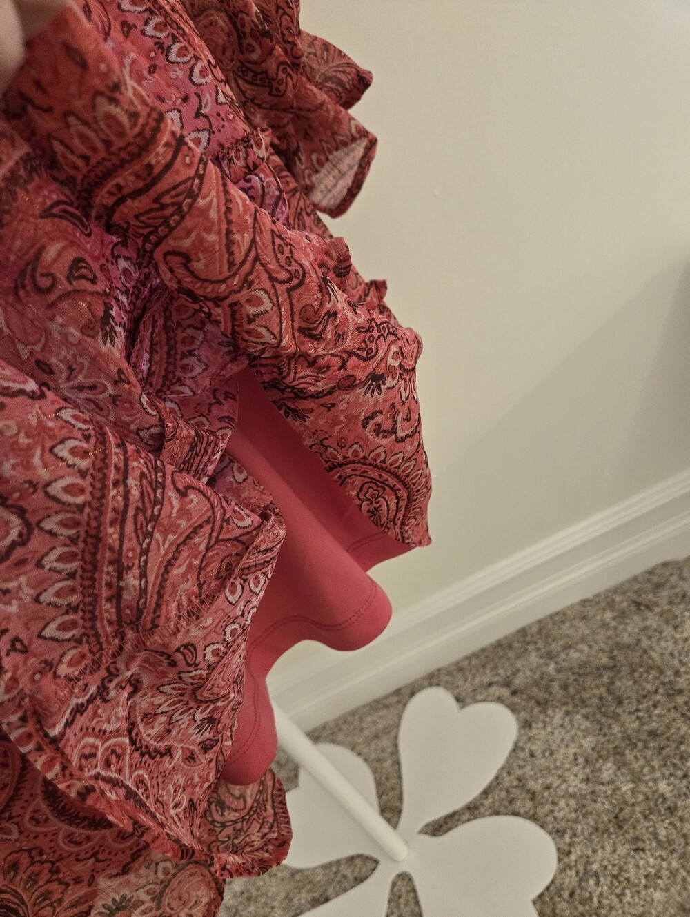 Torrid Pink Paisley Babydoll Mini Dress Size 1 Boho Sheer Sleeve Lined - Picture 10 of 14